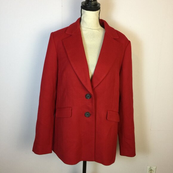 New! Halogen x Atlantic Pacific Blazer Jacket 16 Womans Red Two-Button Stretch - Picture 1 of 16